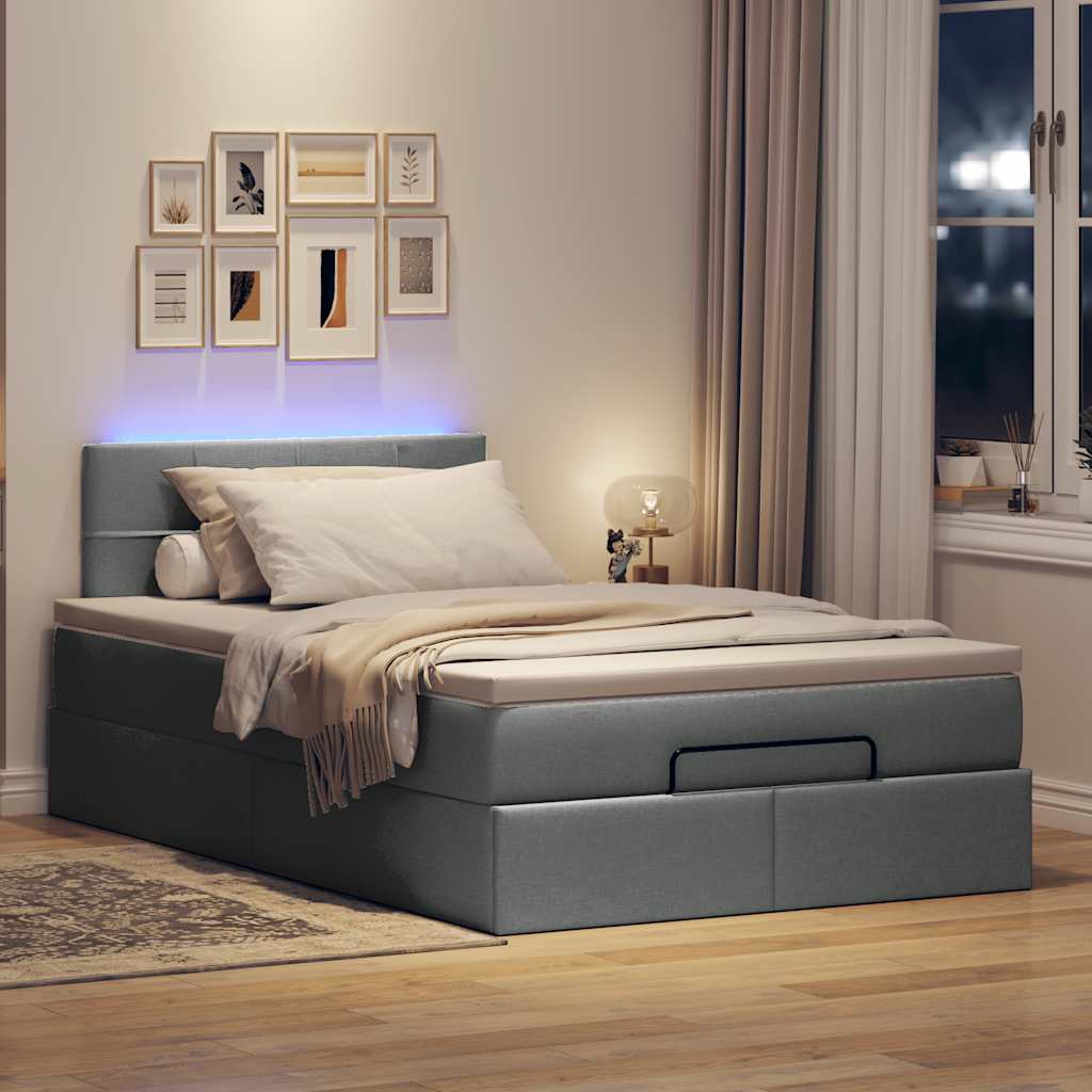 vidaXL Łóżko otomana z materacem i LED, ciemnoszary, 120x200 cm