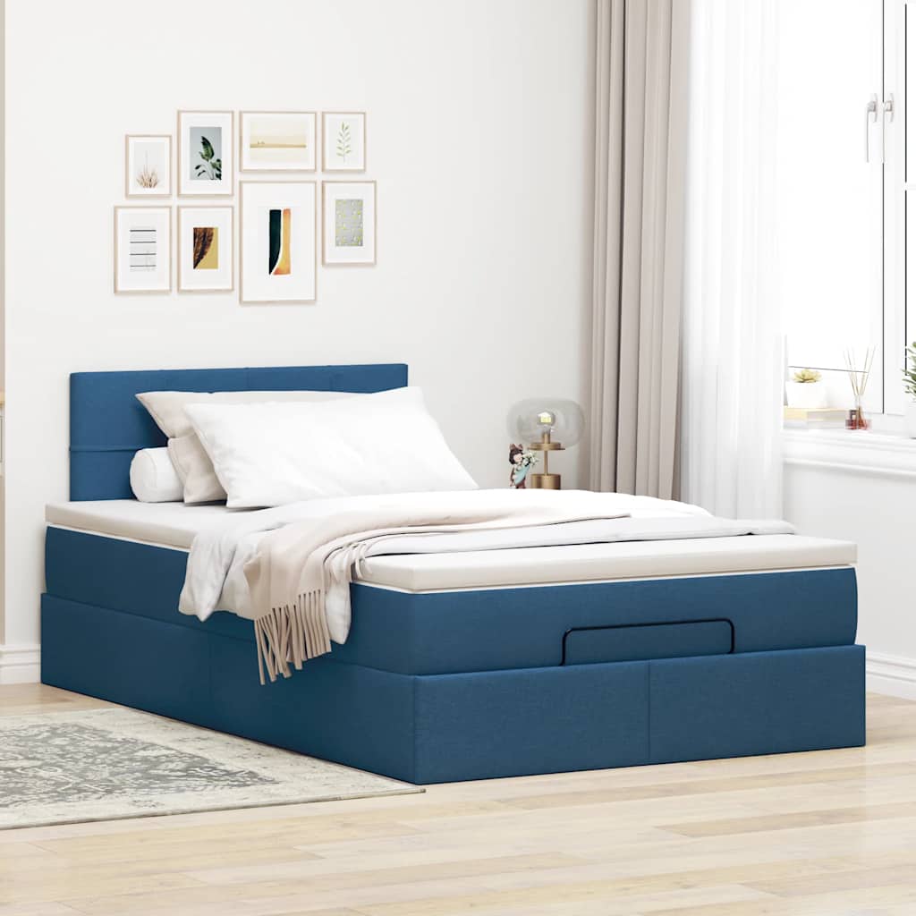 vidaXL Otomana Łóżko z Materacem i LED Niebieski 120x200 cm Tkanina
