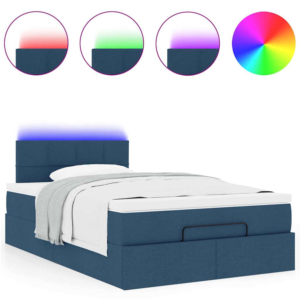 vidaXL Otomana Łóżko z Materacem i LED Niebieski 120x200 cm Tkanina