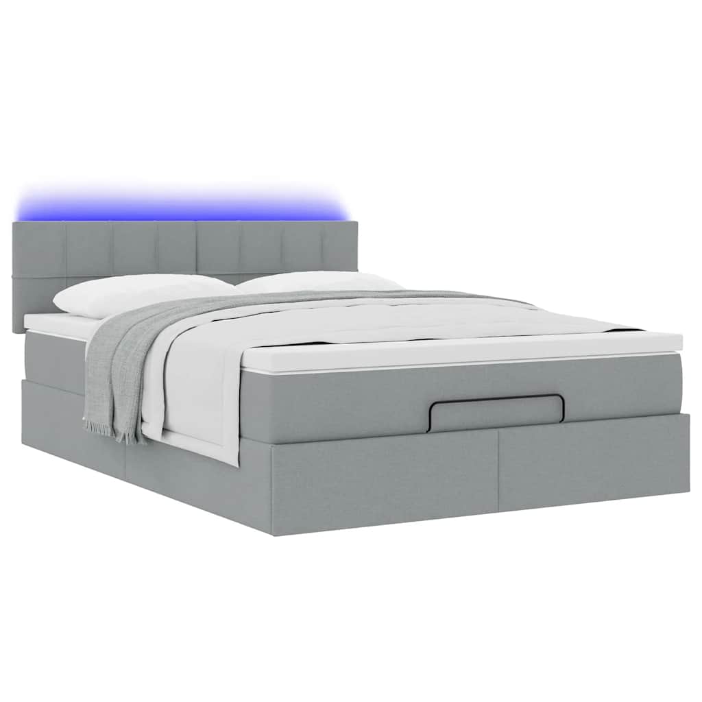 vidaXL Łóżko Ottoman z materacem i diodami LED Jasnoszary 140x190 cm