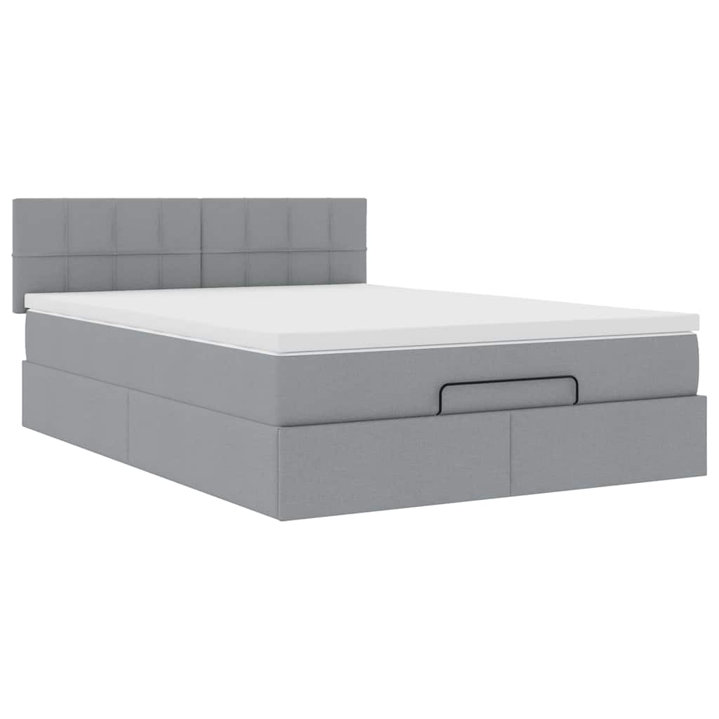 vidaXL Łóżko Ottoman z materacem i diodami LED Jasnoszary 140x190 cm