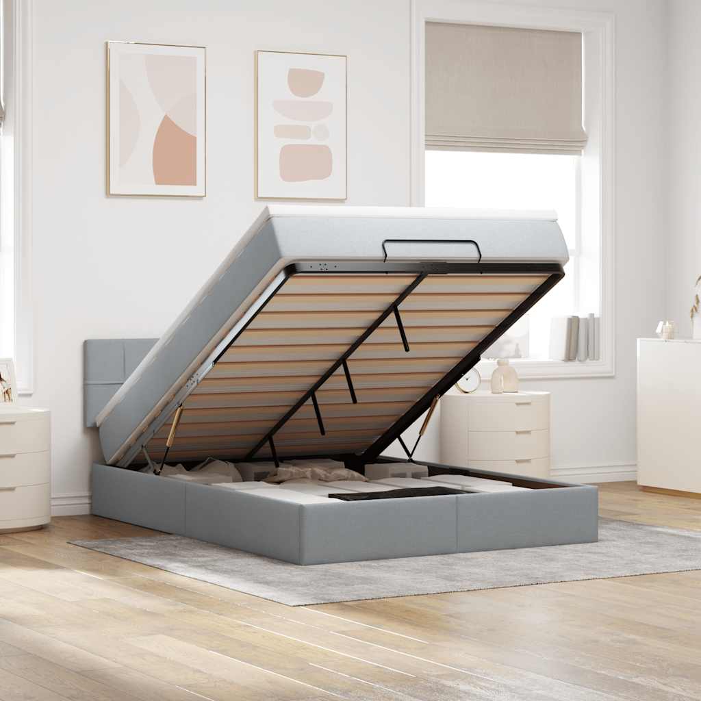 vidaXL Łóżko Ottoman z materacem i diodami LED Jasnoszary 140x190 cm