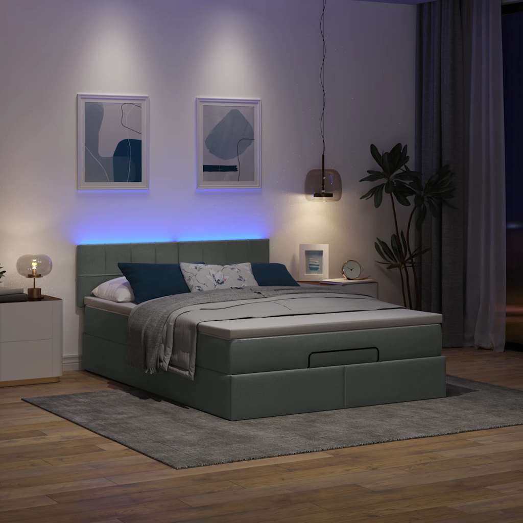 vidaXL Łóżko Ottoman z materacem i diodami LED Ciemnoszary 140x190 cm