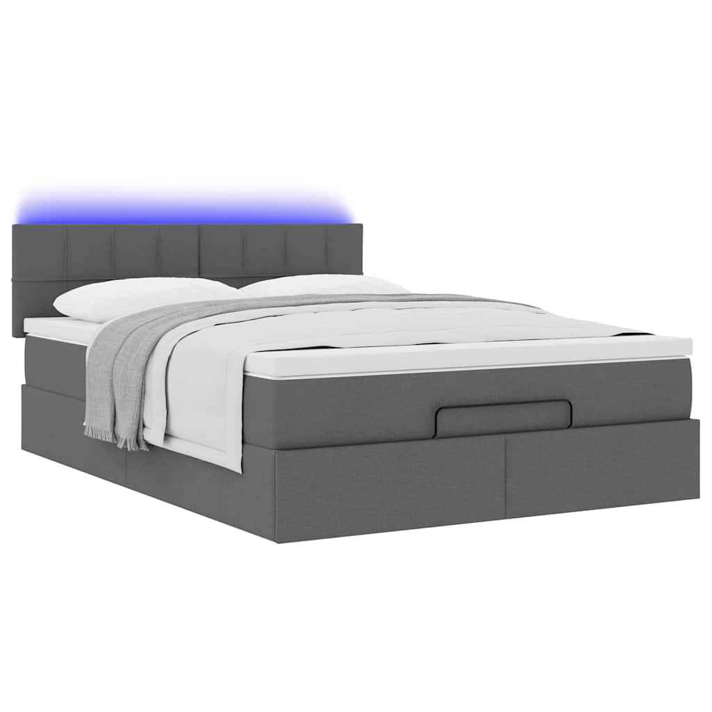 vidaXL Łóżko Ottoman z materacem i diodami LED Ciemnoszary 140x190 cm