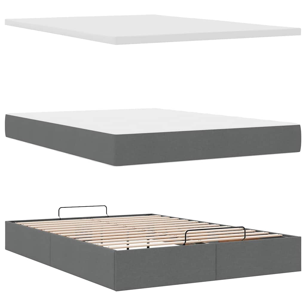 vidaXL Łóżko Ottoman z materacem i diodami LED Ciemnoszary 140x190 cm