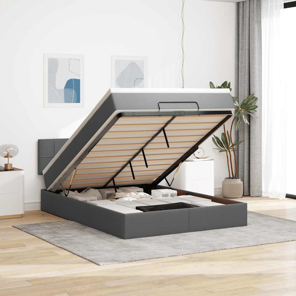 vidaXL Łóżko Ottoman z materacem i diodami LED Ciemnoszary 140x190 cm