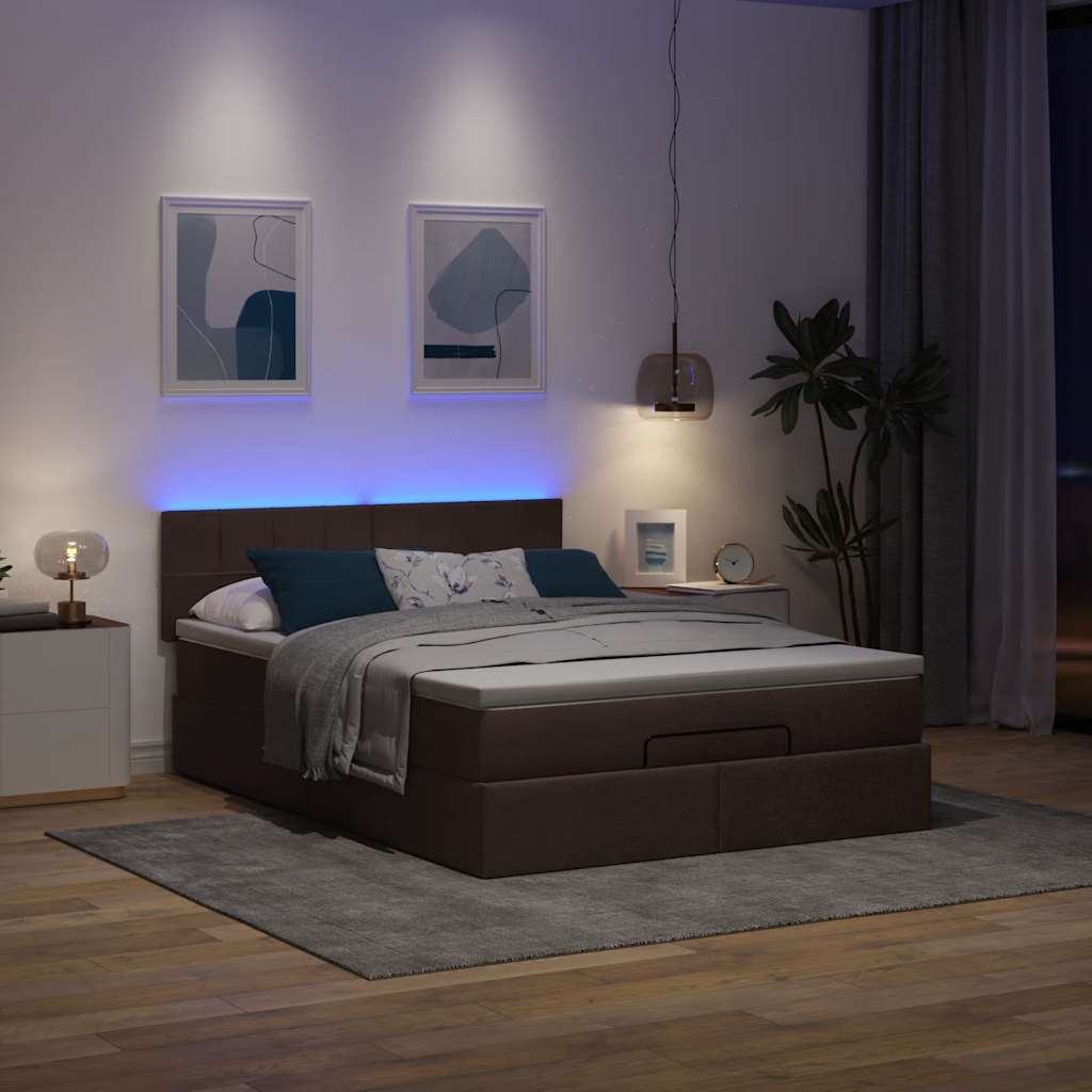 vidaXL Łóżko otomana z materacem diodami LED ciemnobrązowe 140x190 cm