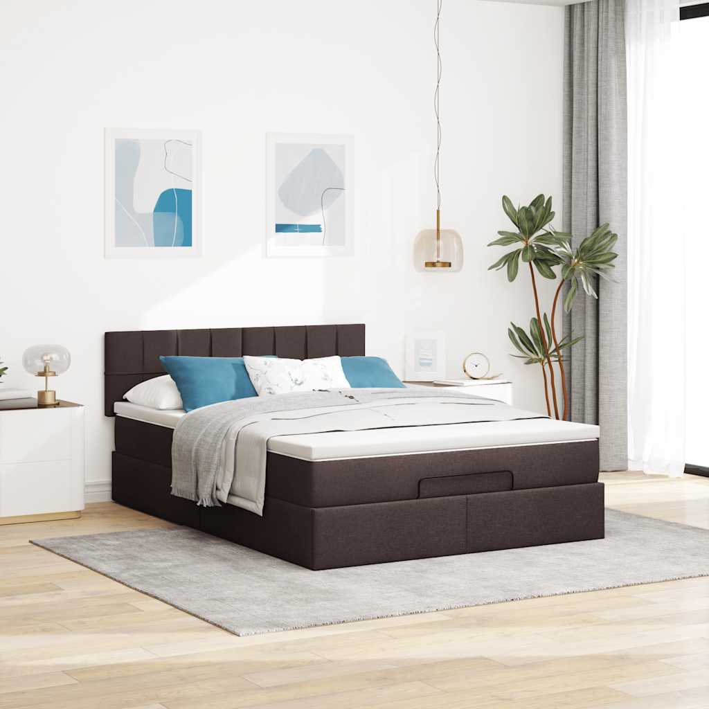 vidaXL Łóżko otomana z materacem diodami LED ciemnobrązowe 140x190 cm