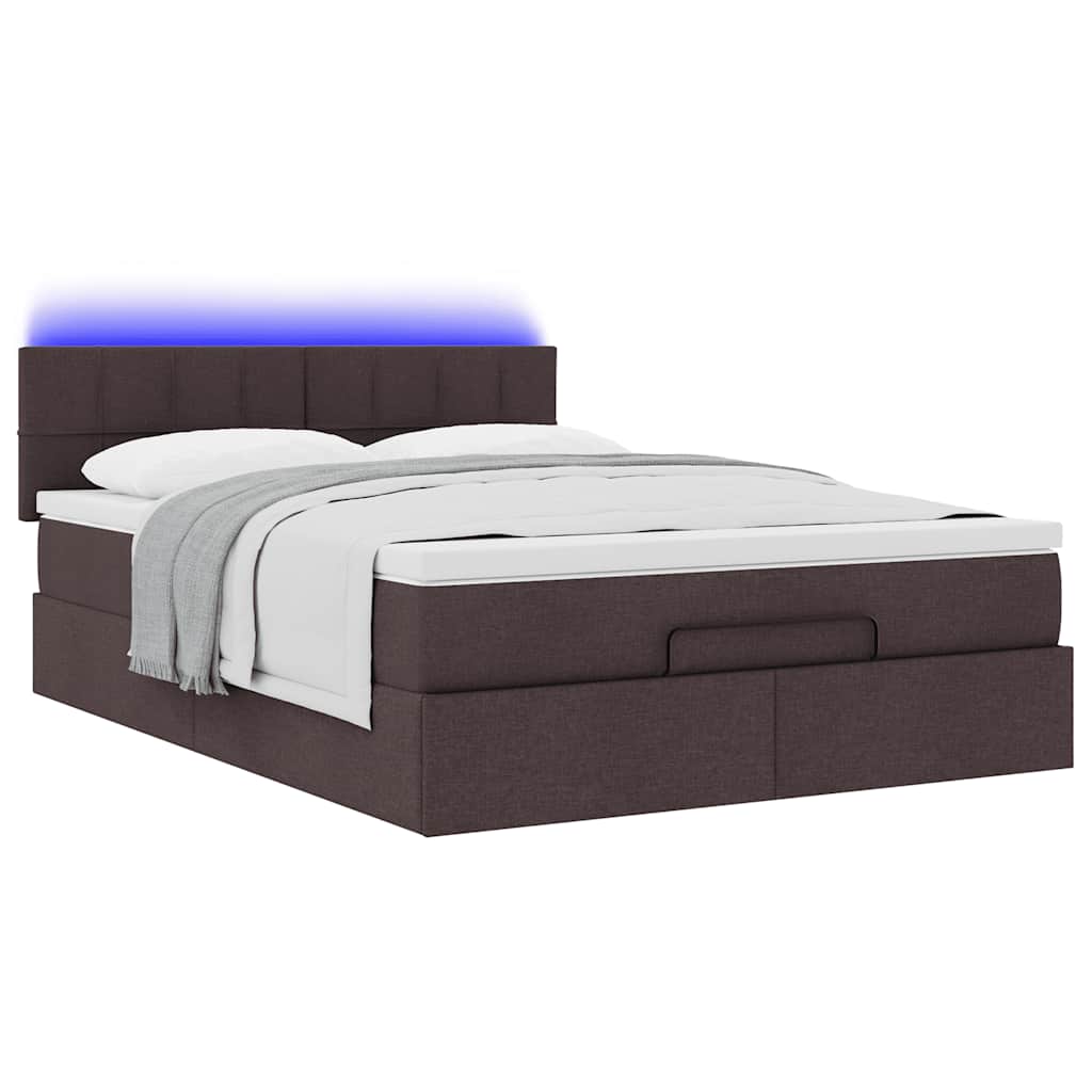 vidaXL Łóżko otomana z materacem diodami LED ciemnobrązowe 140x190 cm
