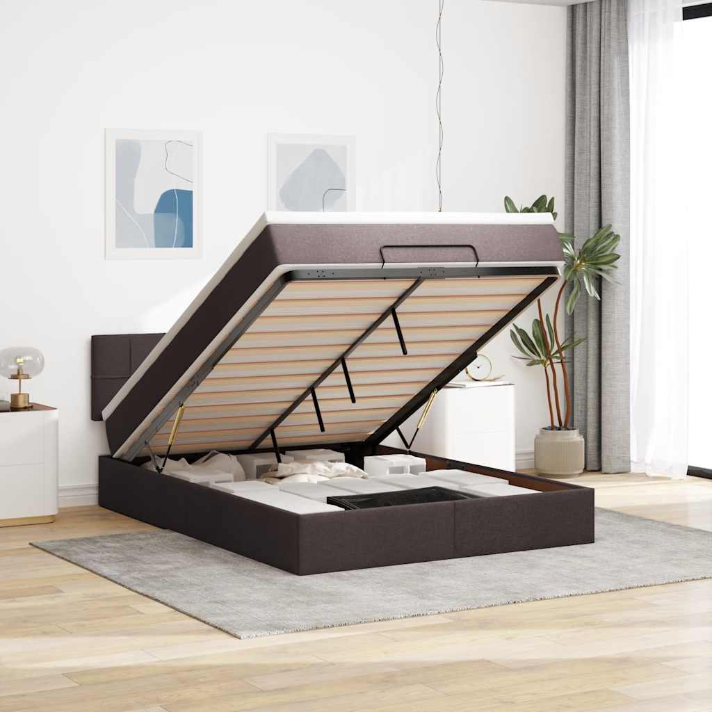 vidaXL Łóżko otomana z materacem diodami LED ciemnobrązowe 140x190 cm