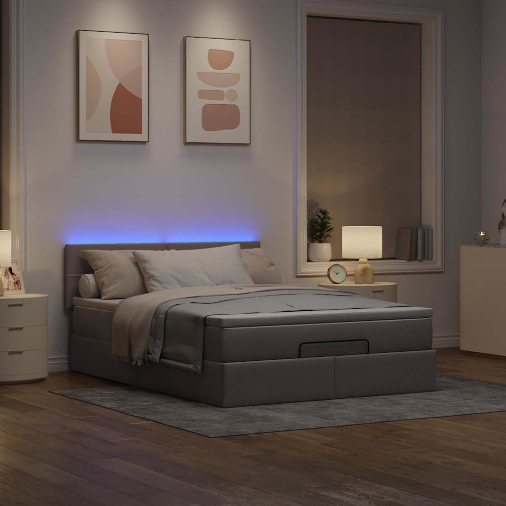 vidaXL Łóżko otomana z materacem i diodami LED, taupe, 140x190 cm,
