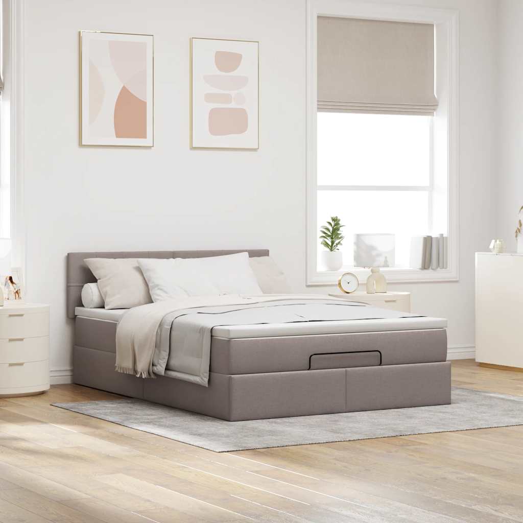 vidaXL Łóżko otomana z materacem i diodami LED, taupe, 140x190 cm,