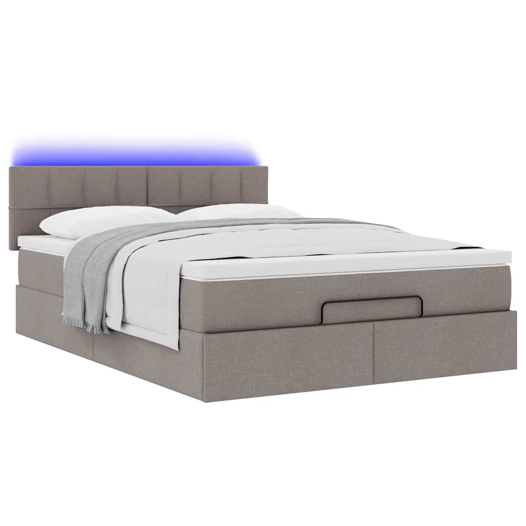 vidaXL Łóżko otomana z materacem i diodami LED, taupe, 140x190 cm,