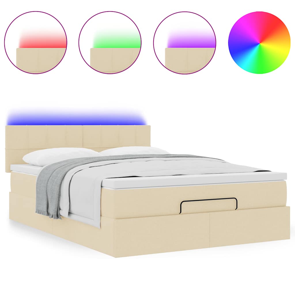 vidaXL Łóżko Ottoman z materacem i diodami LED kremowe 140x190 cm