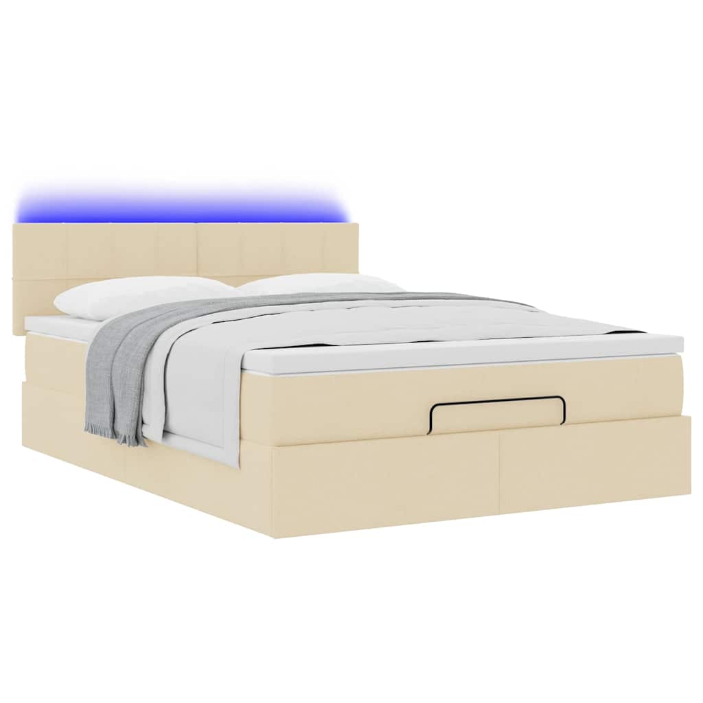 vidaXL Łóżko Ottoman z materacem i diodami LED kremowe 140x190 cm