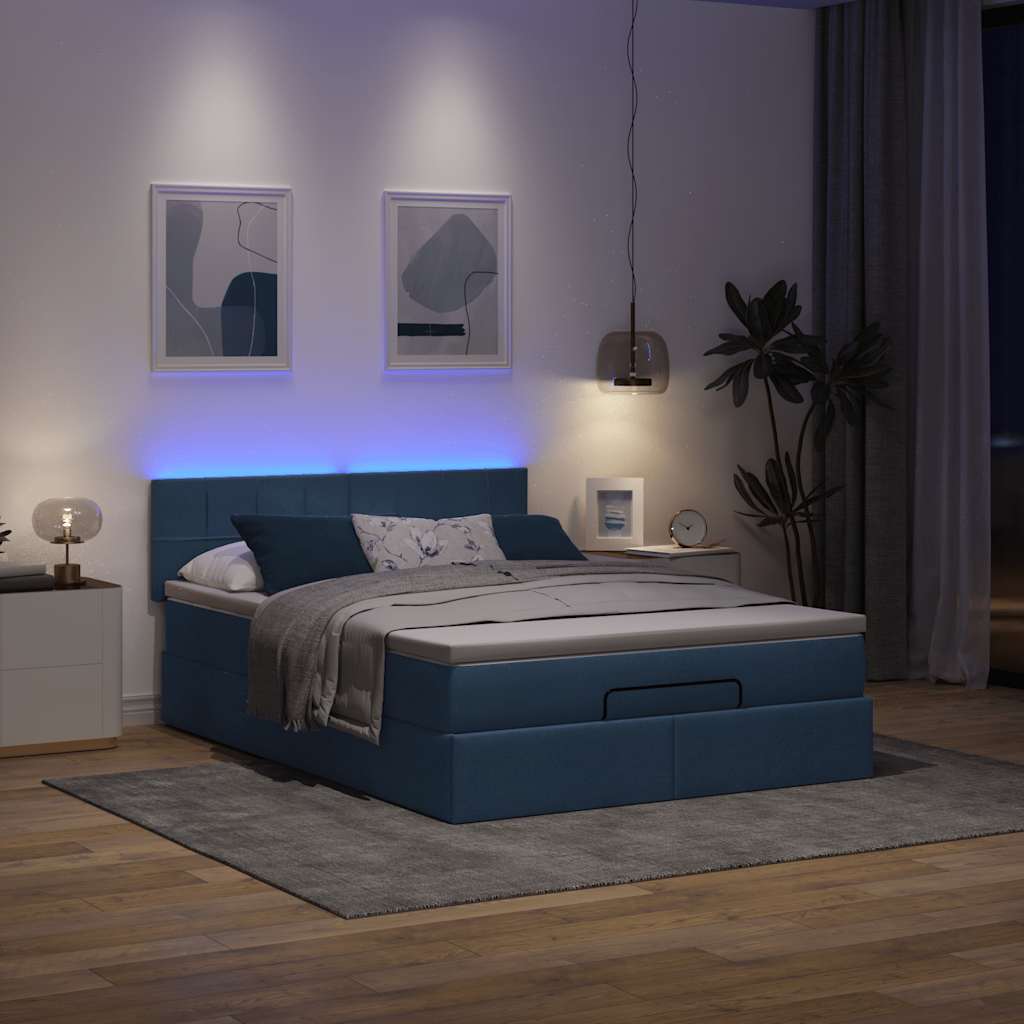 vidaXL Łóżko Ottoman z materacem i diodami LED Niebieski 140x190 cm
