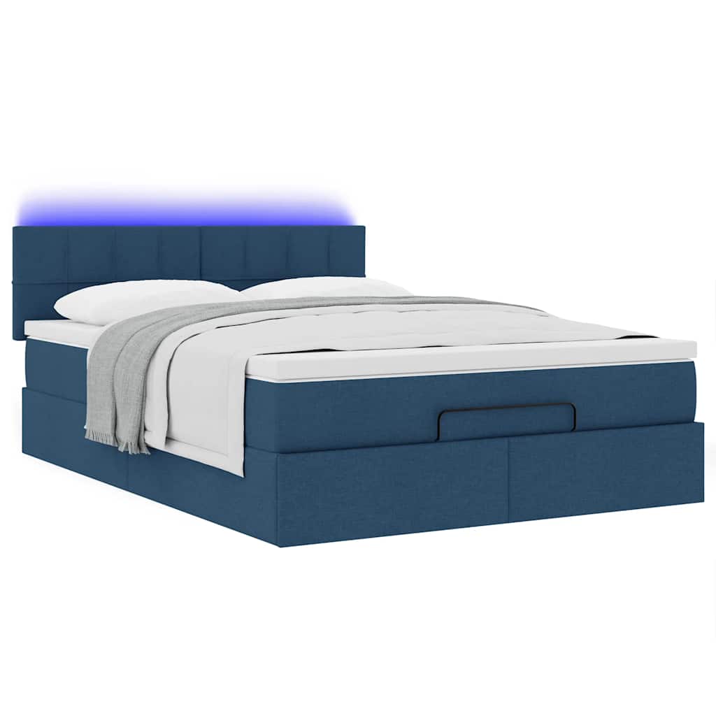 vidaXL Łóżko Ottoman z materacem i diodami LED Niebieski 140x190 cm