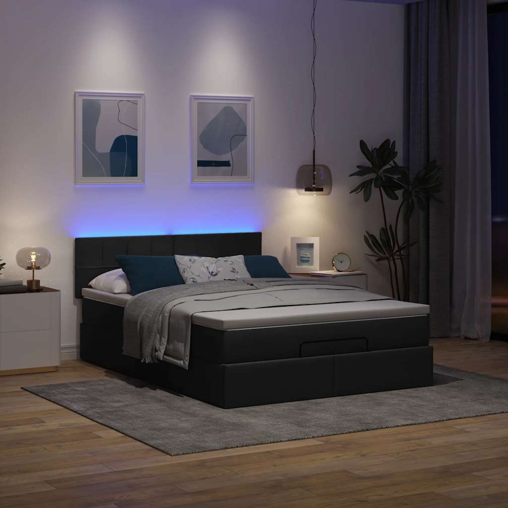 vidaXL Łóżko otomana z materacem i diodami LED Czarny 140x200 cm