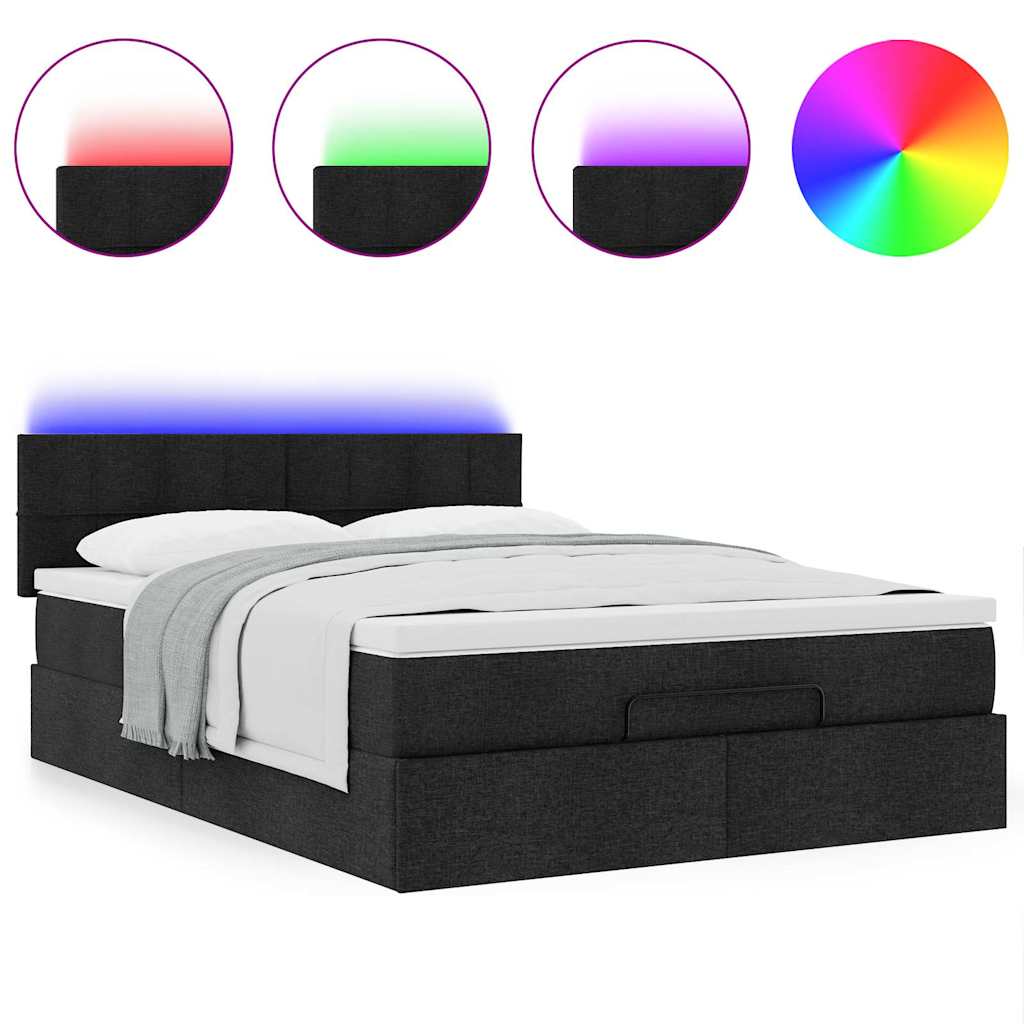vidaXL Łóżko otomana z materacem i diodami LED Czarny 140x200 cm