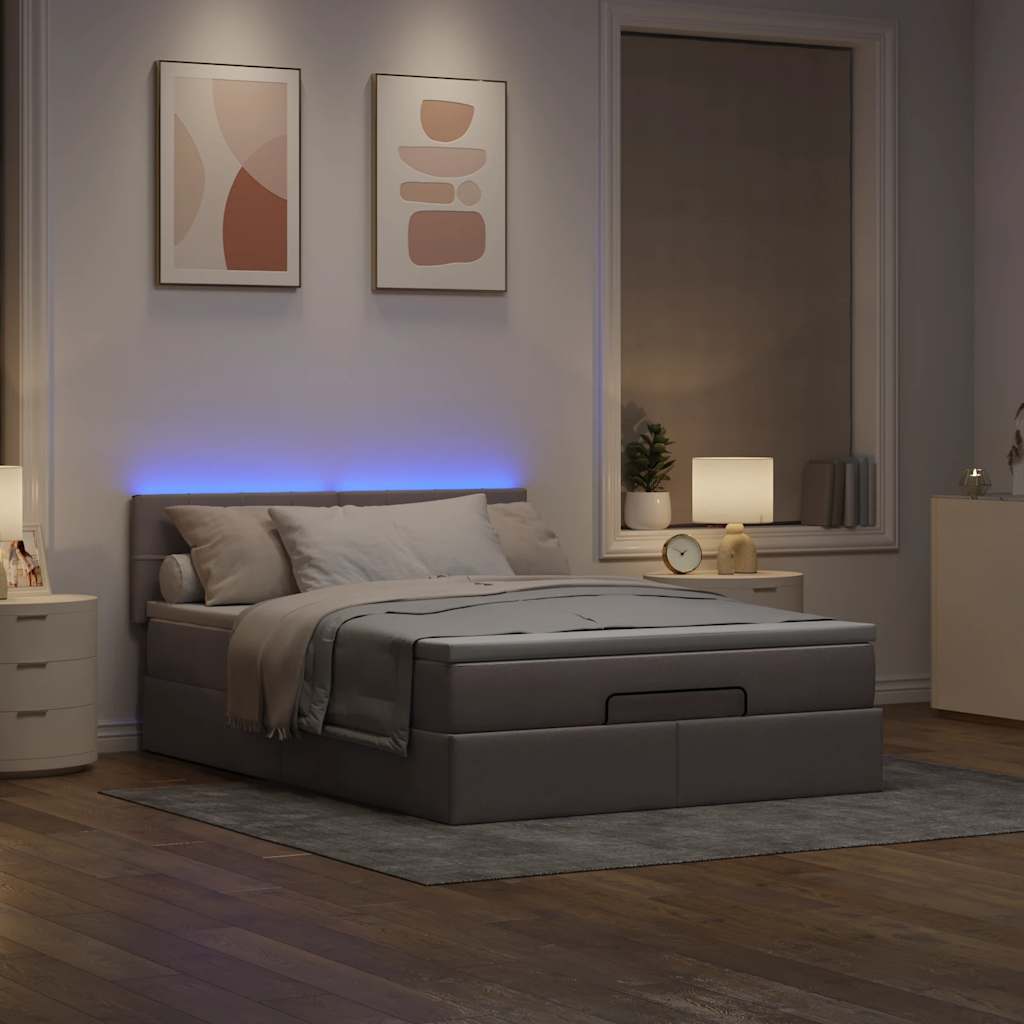 vidaXL Łóżko otomana z materacem i diodami LED Taupe 140x200 cm
