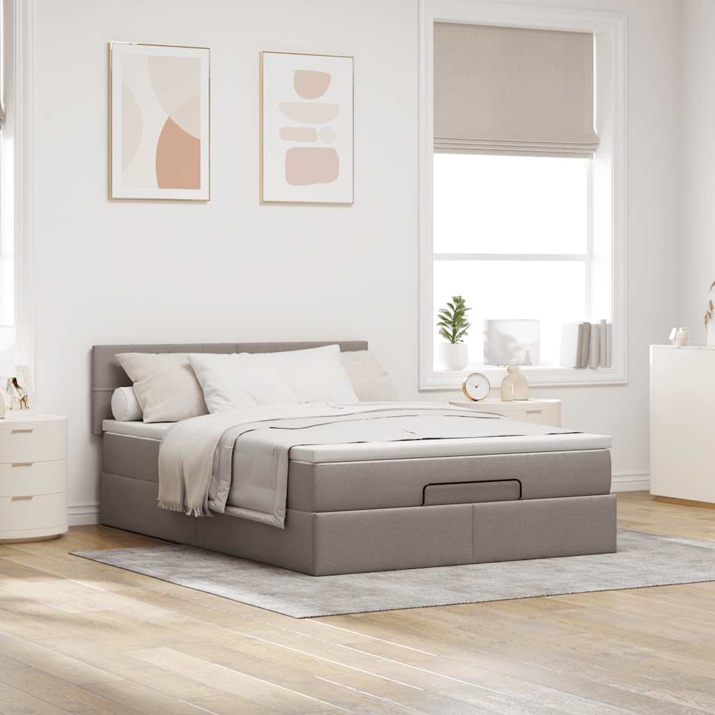 vidaXL Łóżko otomana z materacem i diodami LED Taupe 140x200 cm