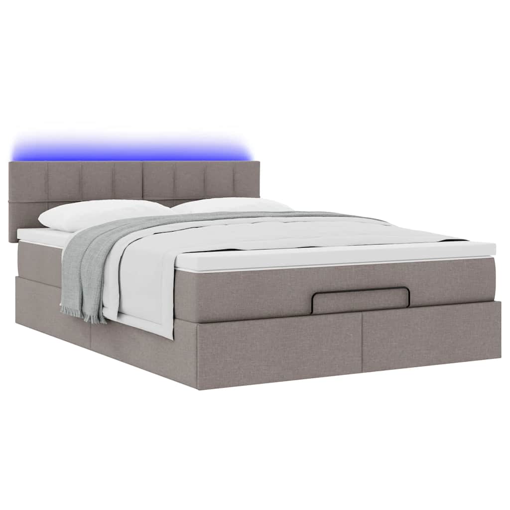 vidaXL Łóżko otomana z materacem i diodami LED Taupe 140x200 cm