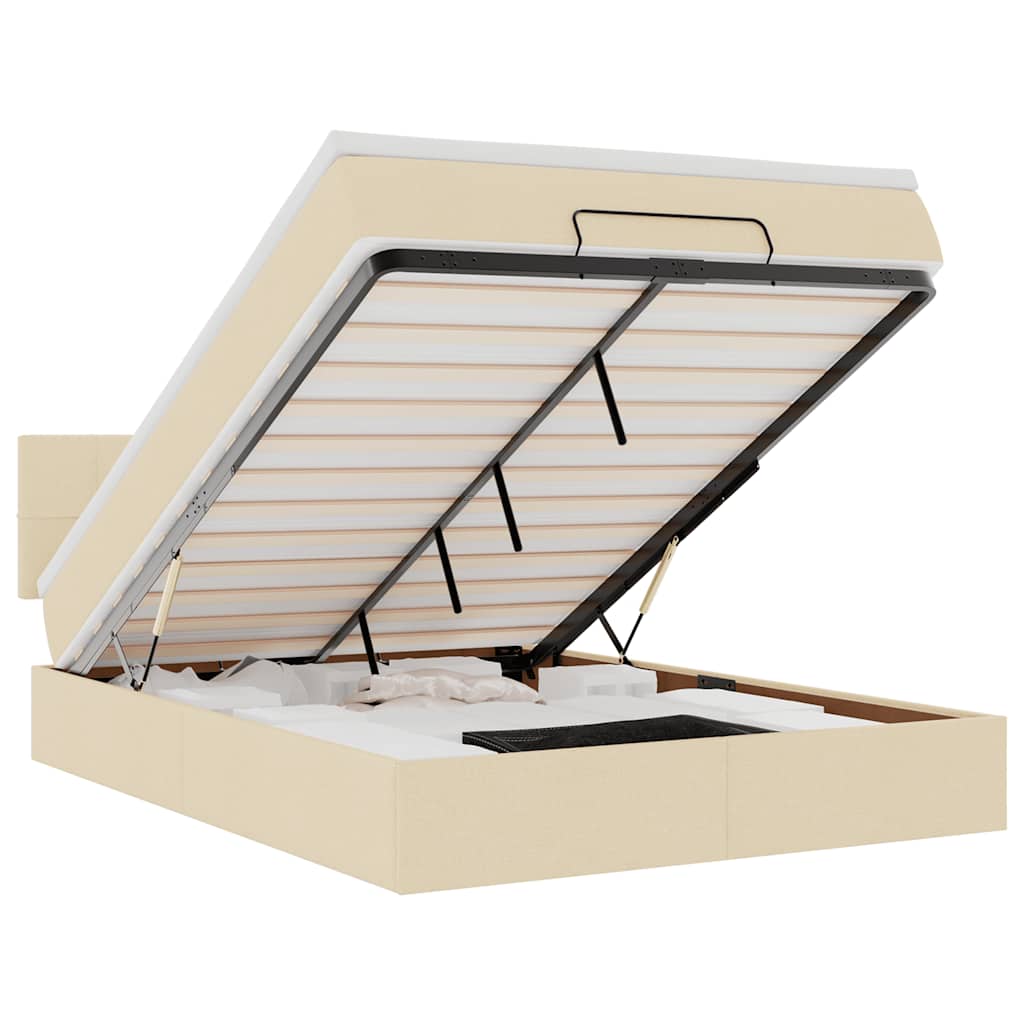 vidaXL Otomana Łóżko z Materacem i LED Kremowy 140x200 cm Tkanina