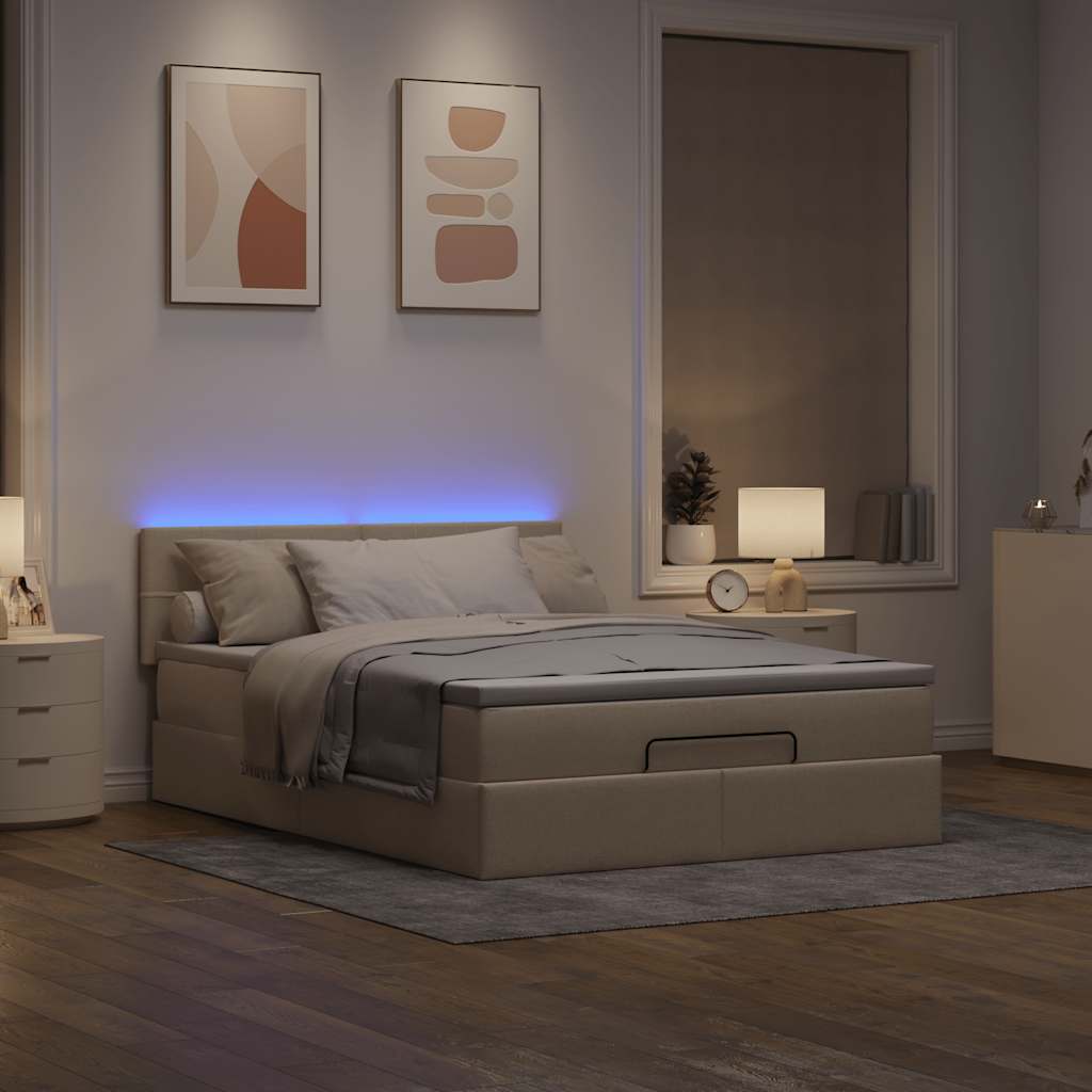 vidaXL Otomana Łóżko z Materacem i LED Kremowy 140x200 cm Tkanina