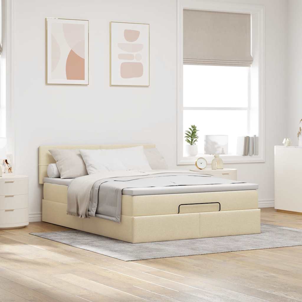 vidaXL Otomana Łóżko z Materacem i LED Kremowy 140x200 cm Tkanina