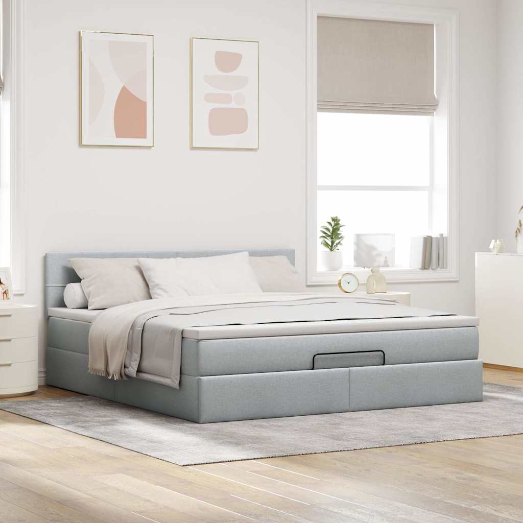 vidaXL Łóżko Ottoman z materacem i LED, jasnoszary, 180x200cm, tkanina
