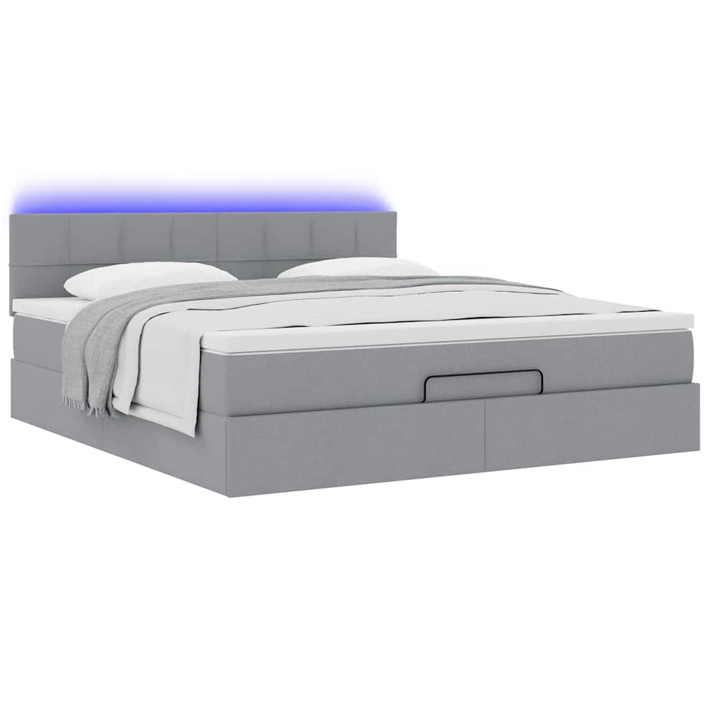 vidaXL Łóżko Ottoman z materacem i LED, jasnoszary, 180x200cm, tkanina