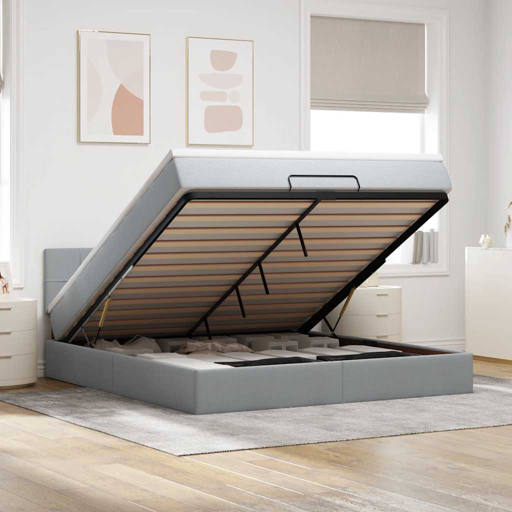 vidaXL Łóżko Ottoman z materacem i LED, jasnoszary, 180x200cm, tkanina