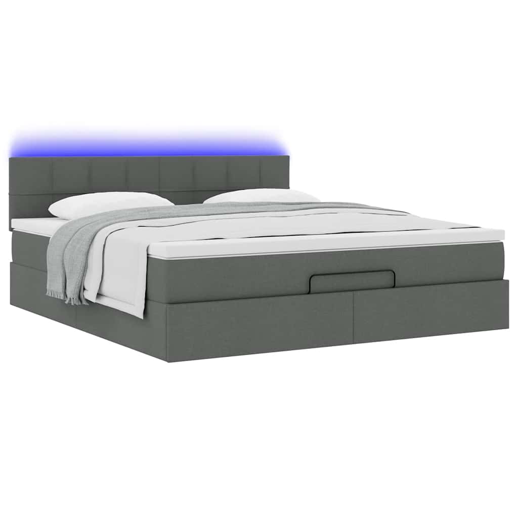 vidaXL Łóżko Ottoman z materacem i LED, ciemnoszary, 180x200cm tkanina