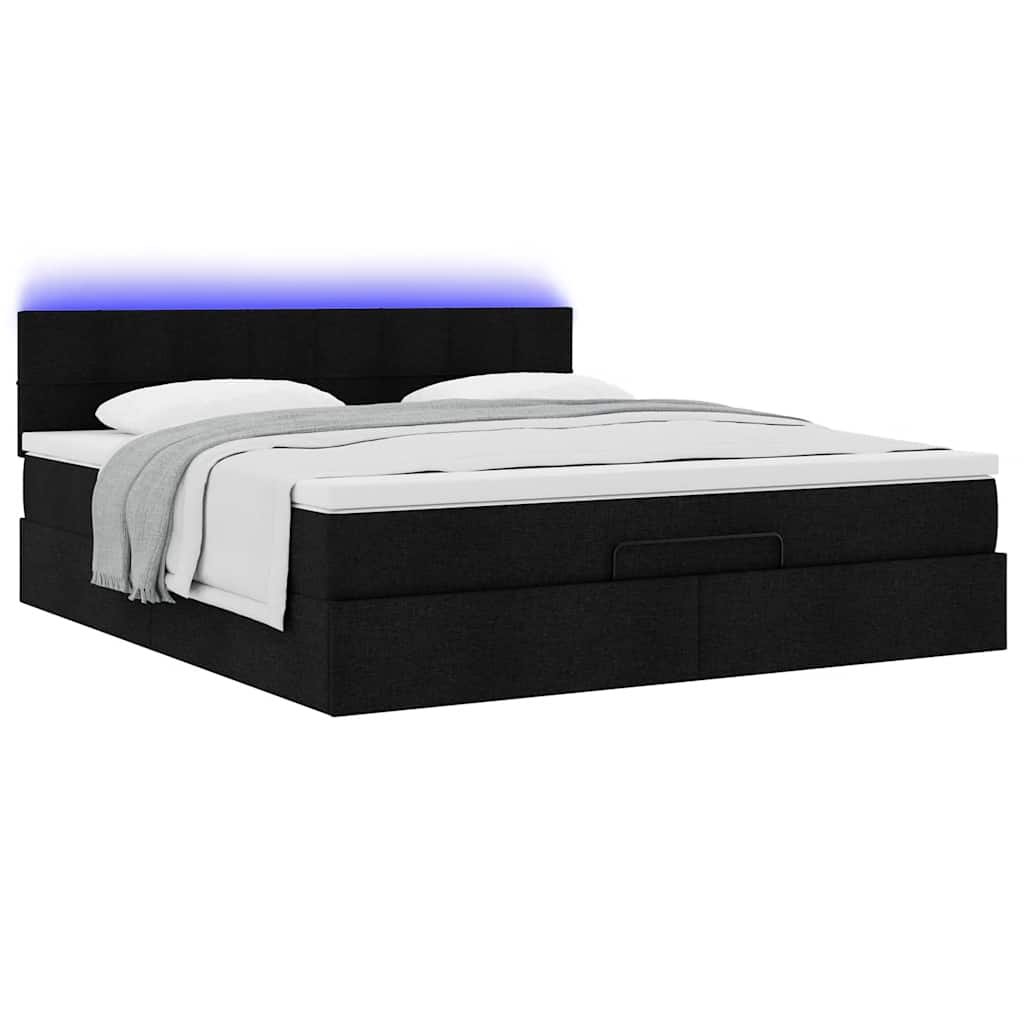 vidaXL Łóżko Ottoman z materacem i LED, czarny, 180x200cm, tkanina