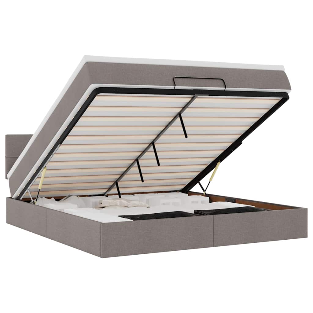 vidaXL Łóżko otomana z materacem i LED, taupe, 180x200cm, tkanina