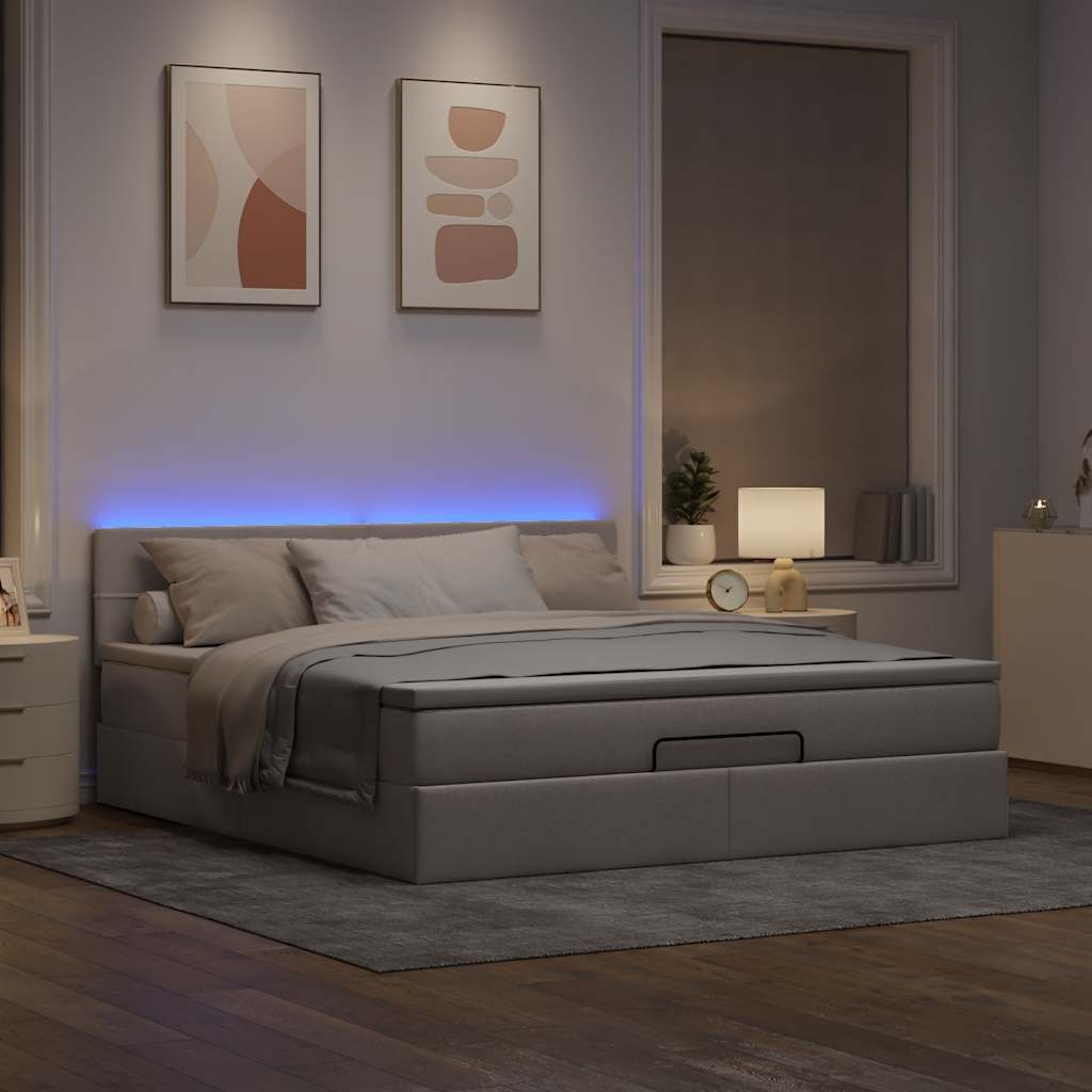 vidaXL Łóżko otomana z materacem i LED, taupe, 180x200cm, tkanina