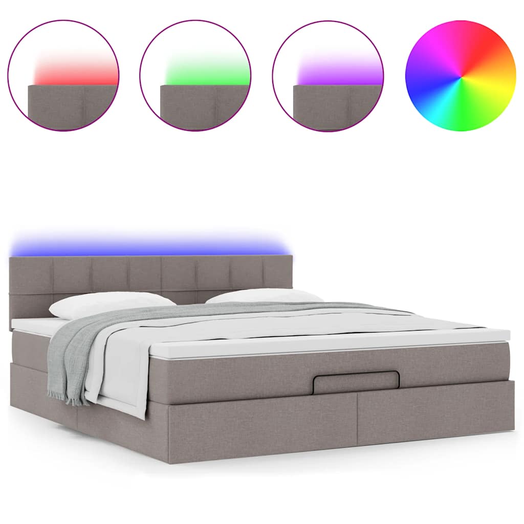 vidaXL Łóżko otomana z materacem i LED, taupe, 180x200cm, tkanina
