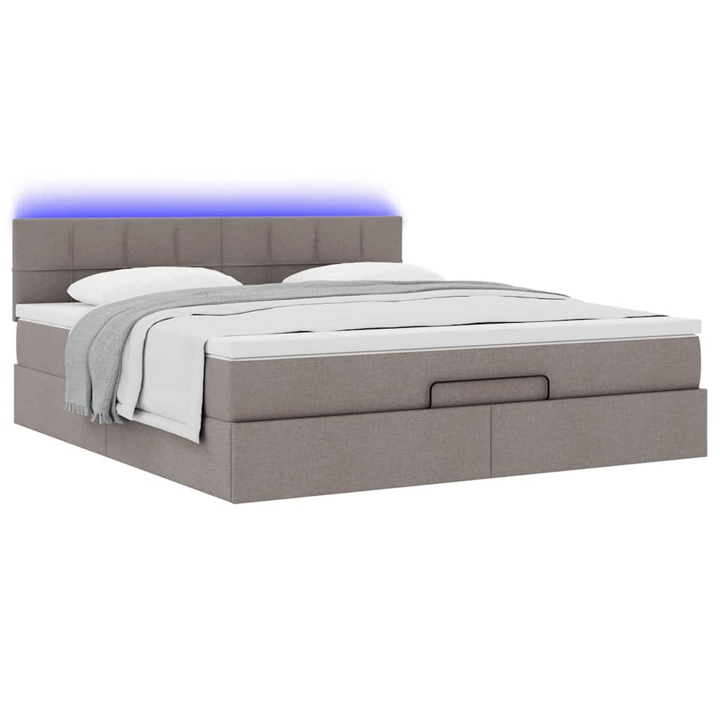 vidaXL Łóżko otomana z materacem i LED, taupe, 180x200cm, tkanina