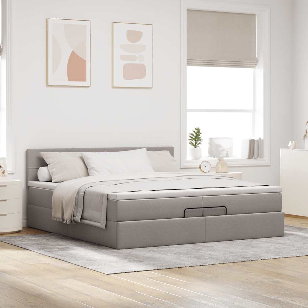 vidaXL Rama łóżka otomana z materacami, taupe, 200x200 cm, tkanina