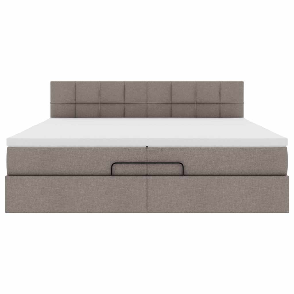 vidaXL Rama łóżka otomana z materacami, taupe, 200x200 cm, tkanina