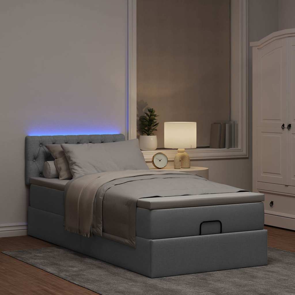 vidaXL Łóżko Ottoman z materacem i LED, jasnoszary, 80x200cm, tkanina