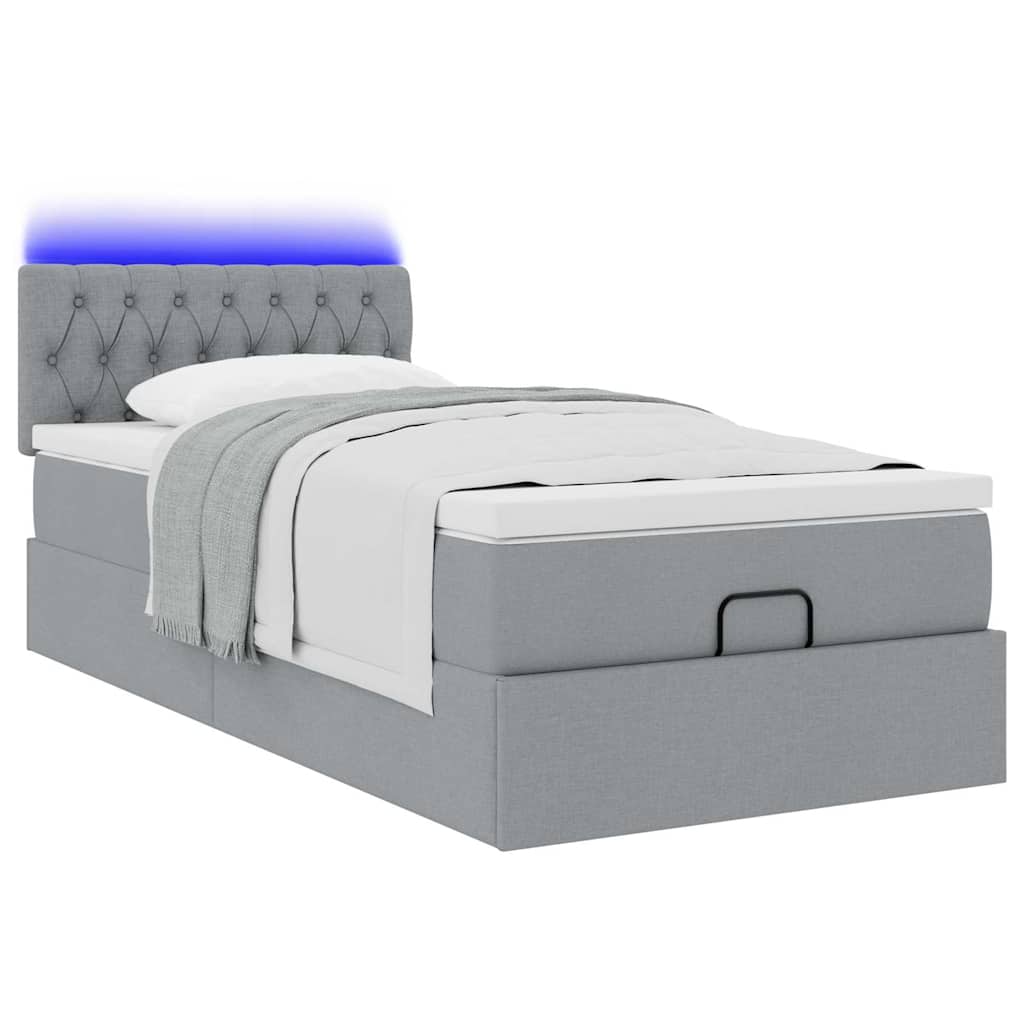 vidaXL Łóżko Ottoman z materacem i LED, jasnoszary, 80x200cm, tkanina