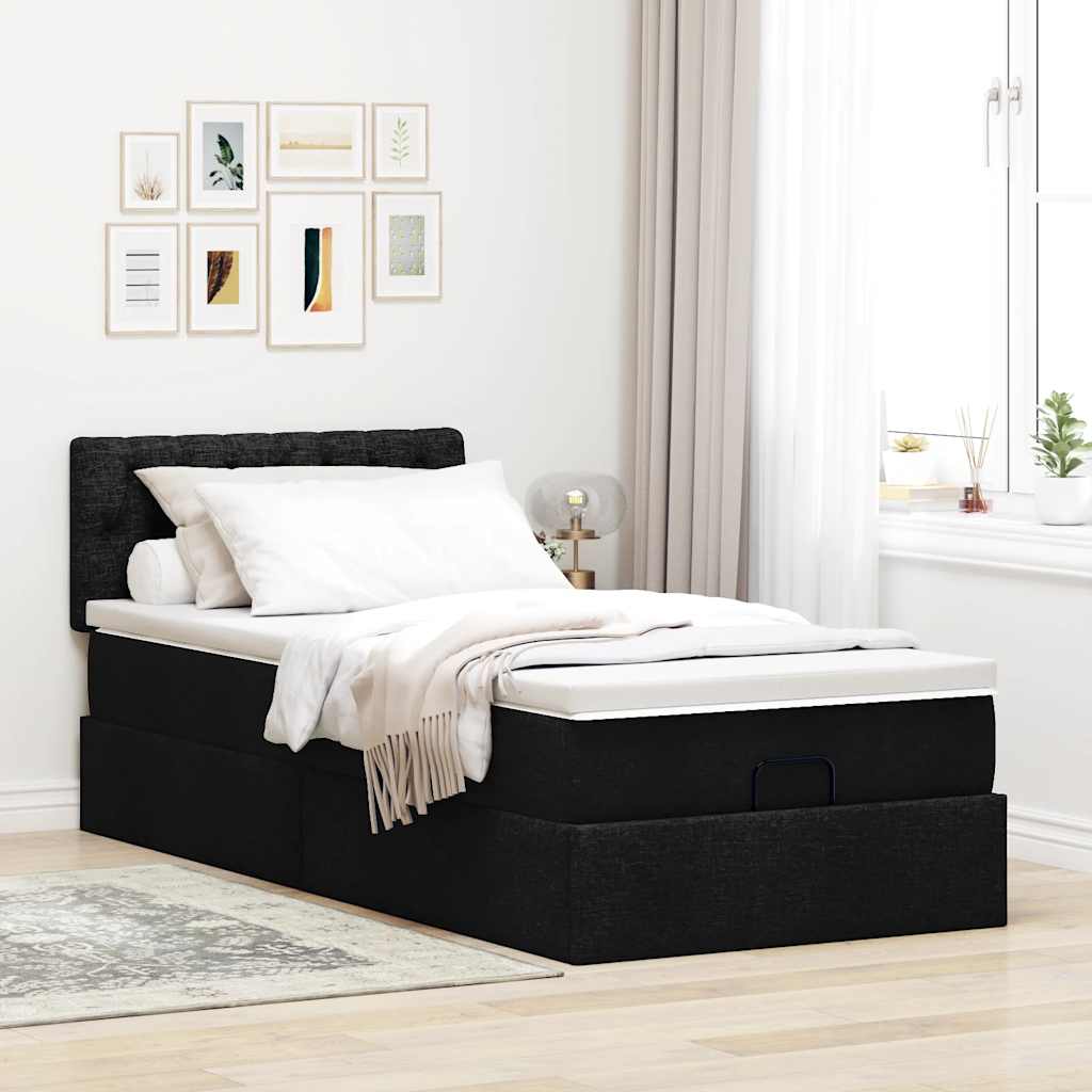 vidaXL Łóżko Ottoman z materacem i LED, czarny, 80x200cm, tkanina