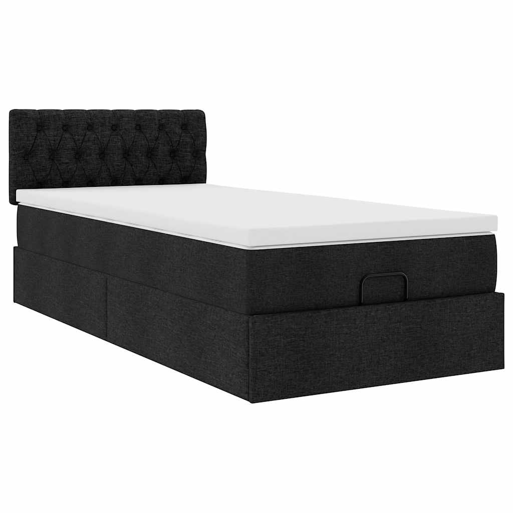 vidaXL Łóżko Ottoman z materacem i LED, czarny, 80x200cm, tkanina