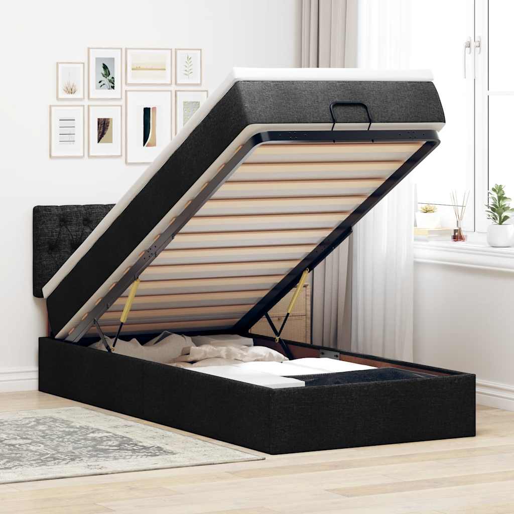 vidaXL Łóżko Ottoman z materacem i LED, czarny, 80x200cm, tkanina