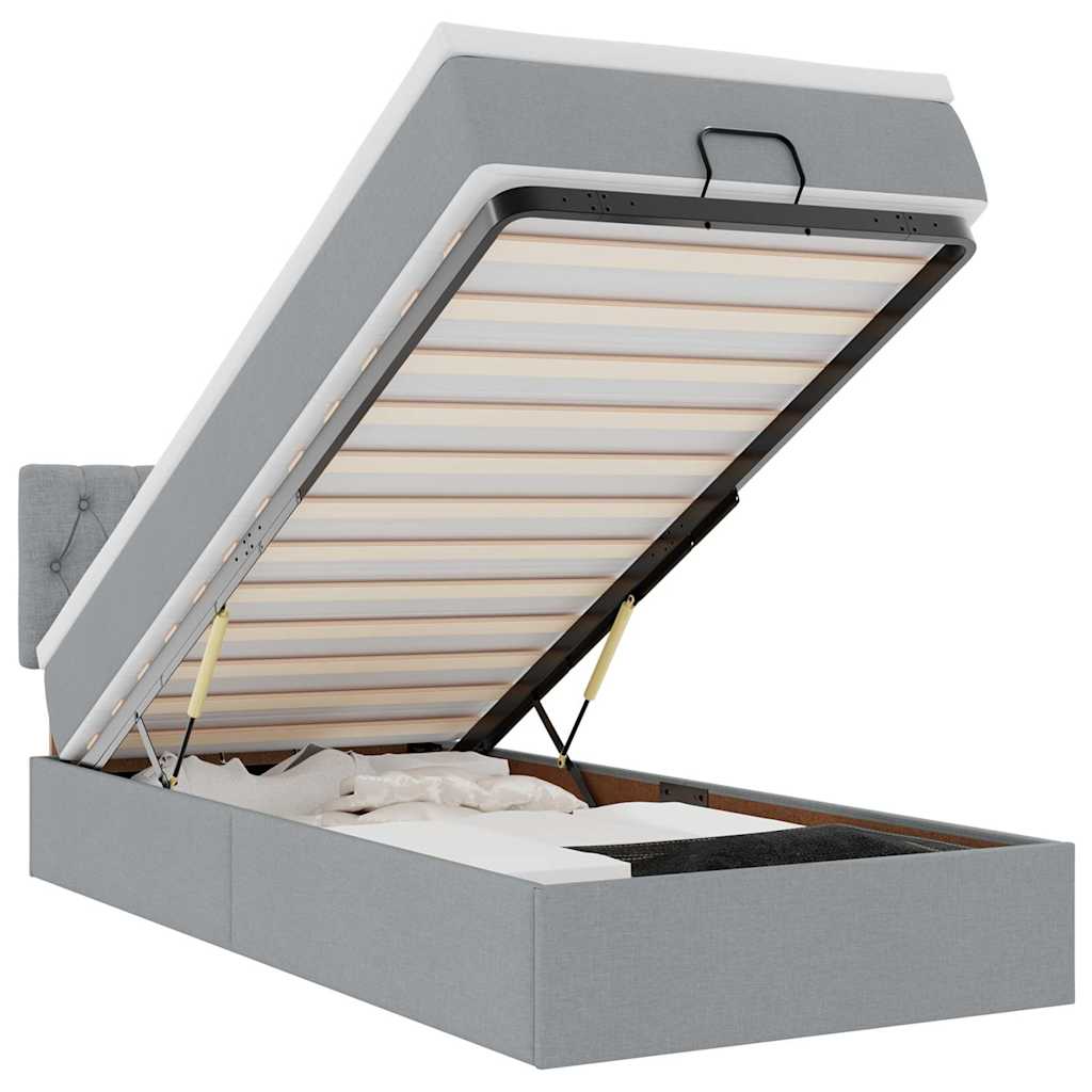 vidaXL Łóżko Ottoman z materacem i LED, jasnoszary, 90x200 cm, tkanina