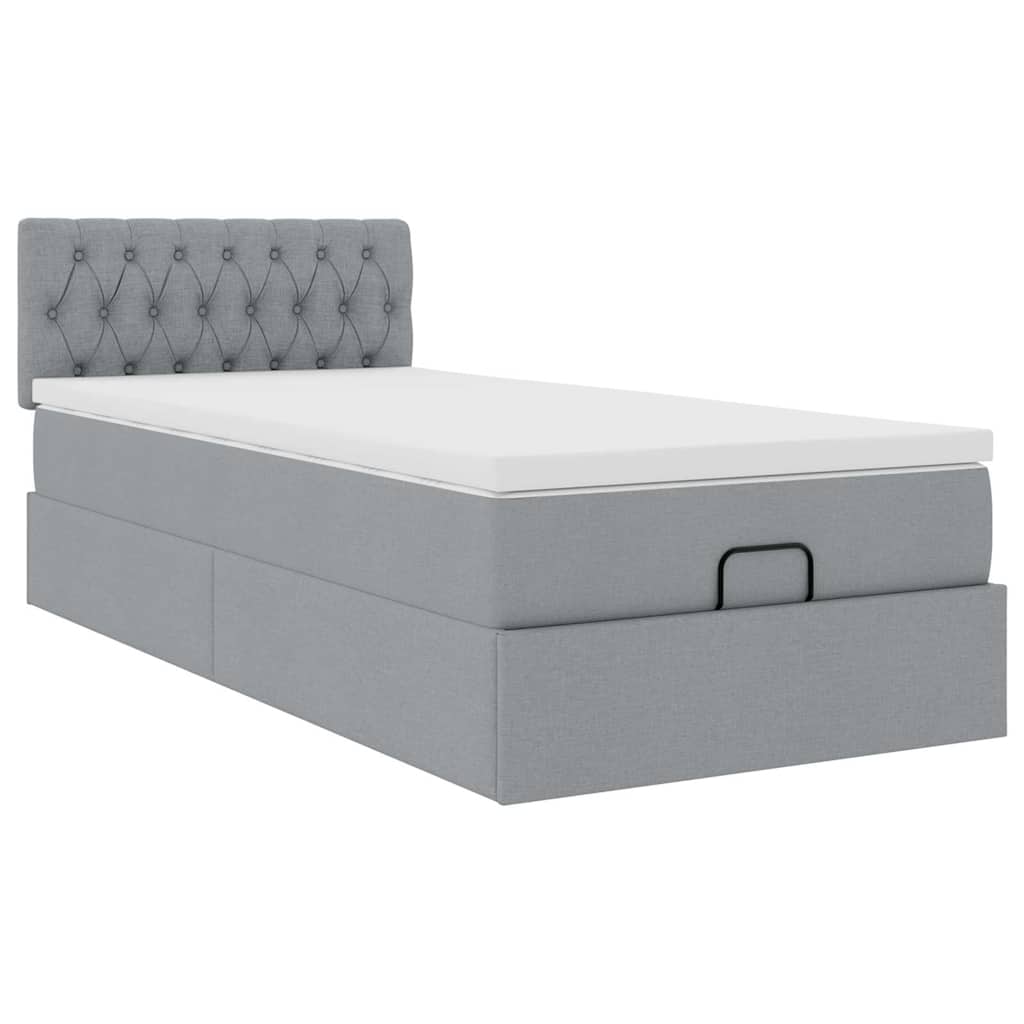 vidaXL Łóżko Ottoman z materacem i LED, jasnoszary, 90x200 cm, tkanina