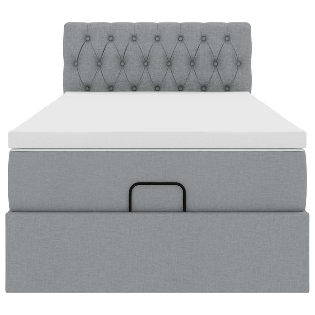 vidaXL Łóżko Ottoman z materacem i LED, jasnoszary, 90x200 cm, tkanina