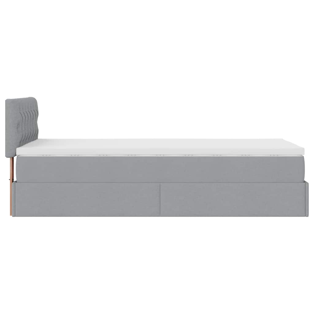 vidaXL Łóżko Ottoman z materacem i LED, jasnoszary, 90x200 cm, tkanina