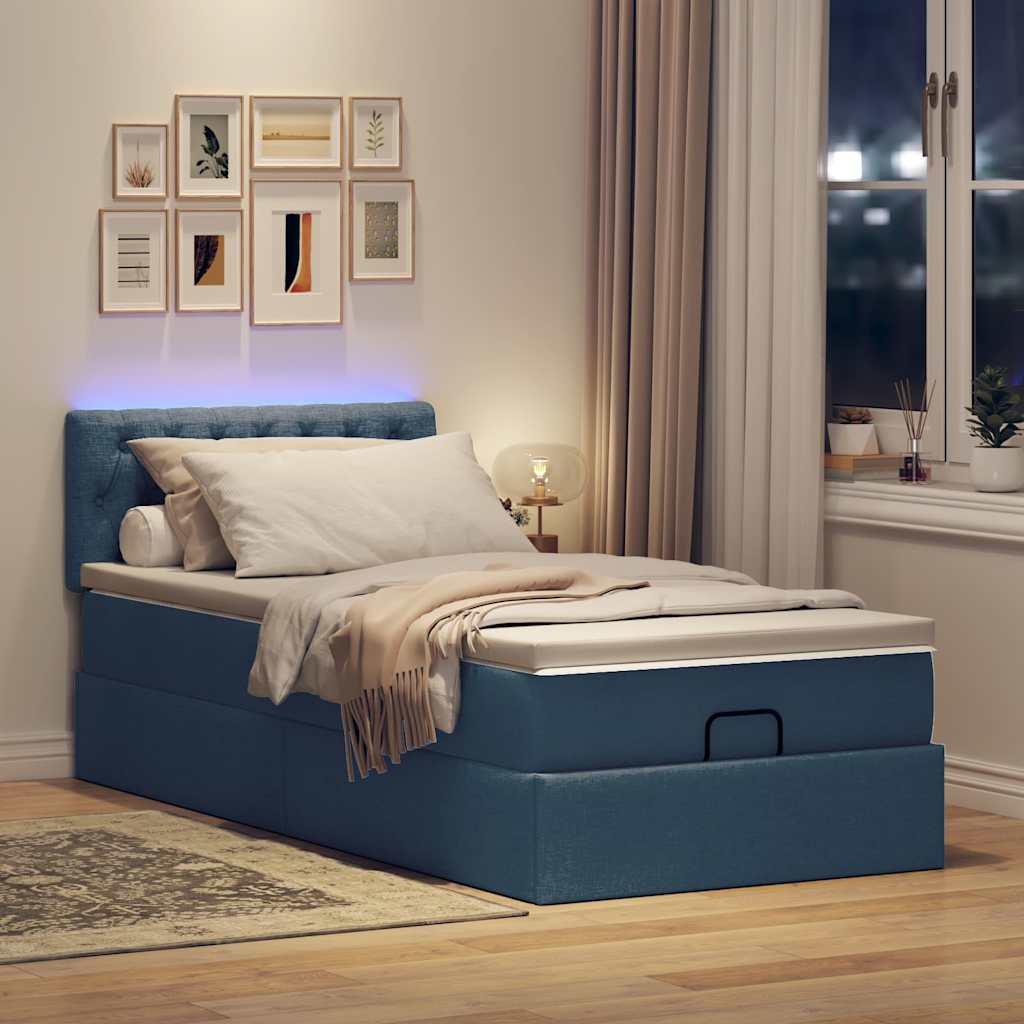 vidaXL Otomana Łóżko z Materacem i LED Niebieski 90x200 cm Tkanina